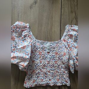 Anthropologie Dolan Left Coast Smocked Puff Sleeve Top - Geo Floral - Size Small